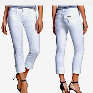 HUDSON GInny Cropped Straight Cuffed White Denim Jeans Size 30 stretch pre-owned
